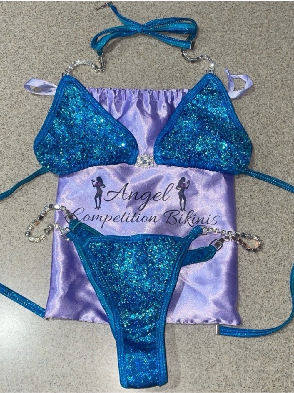 Angel Competition Bikinis Aqua Blue Suit